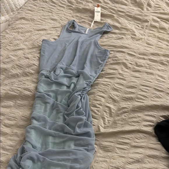 Anthropologie Sleeveless Layered Mesh Midi Dress Size XS Bodycon Ruched - Picture 2 of 6